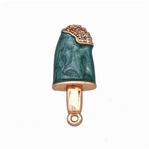 Ice Cream Charms Copper Pendant Pave Zirconia Darkgreen Painted Rose Gold, approx 8.5-19mm