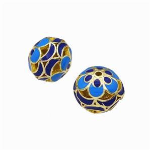 Copper Rondelle Beads Blue Enamel Hollow Gold Plated, approx 11-12mm