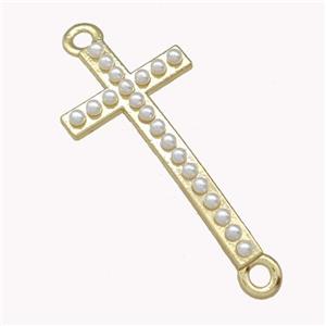 Copper Cross Connector Pave Pearlized Resin Gold Plated, approx 16-30mm