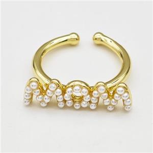 Copper Rings Pave Pearlized Resin MOM Gold Plated, approx 6-23mm, 18mm dia