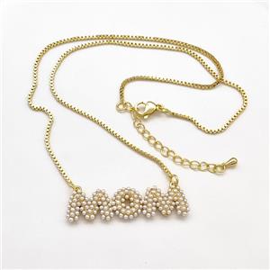 Copper MOM Necklace Pave Pearlized Resin Gold Plated, approx 11-40mm, 1.2mm, 38-43cm length