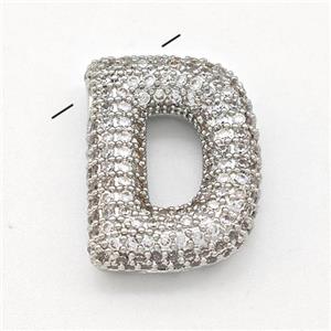 Copper Letter-D Pendant Micro Pave Zirconia Platinum Plated, approx 15-22mm