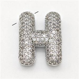 Copper Letter-H Pendant Micro Pave Zirconia Platinum Plated, approx 15-22mm