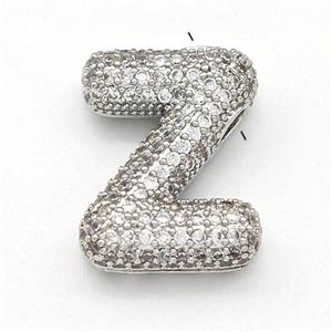 Copper Letter-Z Pendant Micro Pave Zirconia Platinum Plated, approx 15-22mm