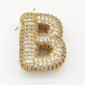 Copper Letter-B Pendant Micro Pave Zirconia Alphabet Gold Plated, approx 15-22mm