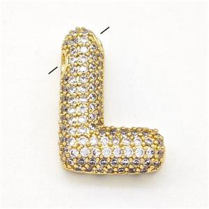 Copper Letter-L Pendant Micro Pave Zirconia Gold Plated, approx 15-22mm