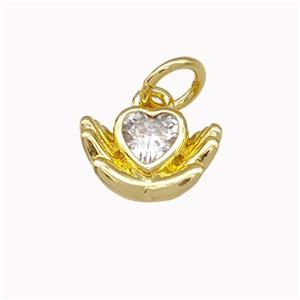 Copper Heart Pendant Micro Pave Zirconia Hand Gold Plated, approx 10mm