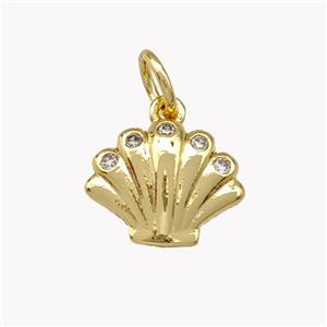 Scallop Shell Shaped Copper Pendant Micro Pave Zirconia Gold Plated, approx 11mm