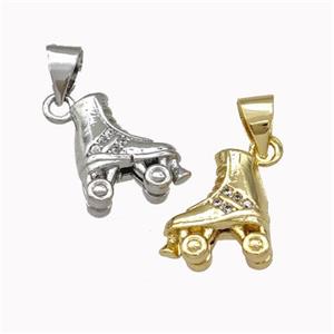 Ice Roller Skates Charms Copper Shoes Pendant Pave Zirconia Mixed, approx 10-11mm