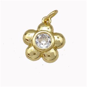 Copper Flower Pendant Pave Zirconia Gold Plated, approx 12.5mm