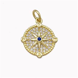 Copper Star Pendant Micro Pave Zirconia Coin Gold Plated, approx 12mm