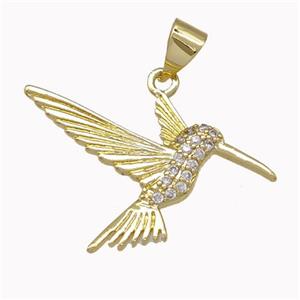 Hummingbird Charms Copper Pendant Micro Pave Zirconia Gold Plated, approx 15-25mm