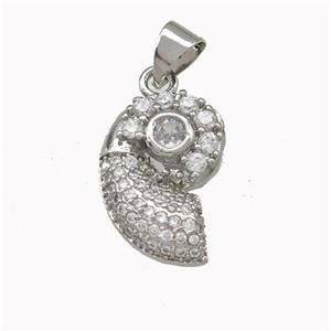 Nautilus Shell Charms Copper Conch Pendant Micro Pave Zirconia Platinum Plated, approx 11-16mm