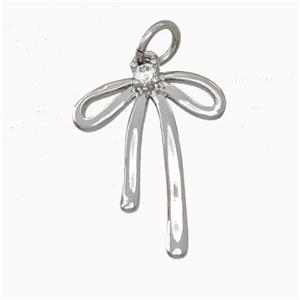 Copper Bow Pendant Pave Zirconia Platinum Plated, approx 13-18mm