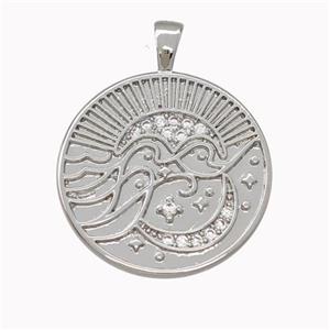 Copper Moon Pendant Micro Pave Zirconia Circle Platinum Plated, approx 19mm