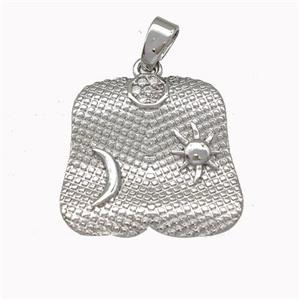 Moon Sun Charms Copper Pendant Pave Zirconia Platinum Plated, approx 18mm