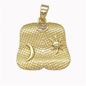 Moon Sun Charms Copper Pendant Pave Zirconia Gold Plated, approx 18mm