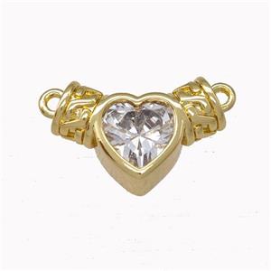 Copper Pendant Pave Zirconia Heart Gold Plated, approx 8-17mm