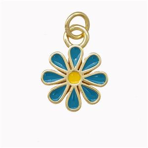 Copper Daisy Flower Pendant Blue Enamel Gold Plated, approx 12mm