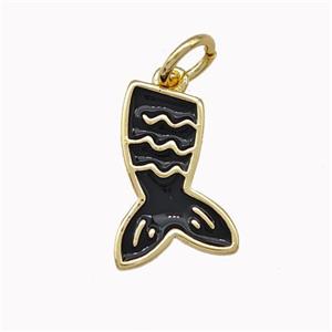 Mermaid Tail Charms Copper Pendant Black Enamel Gold Plated, approx 9-14mm