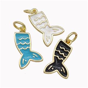 Mermaid Tail Charms Copper Pendant Enamel Gold Plated Mixed, approx 9-14mm