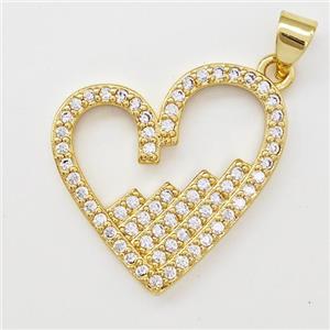 Copper Heart Pendant Micro Pave Zirconia Gold Plated, approx 20-22mm