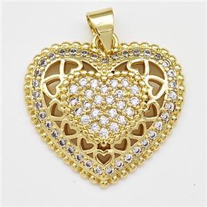 Copper Heart Pendant Micro Pave Zirconia Gold Plated, approx 22mm