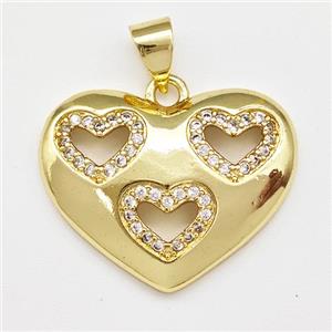 Copper Heart Pendant Micro Pave Zirconia Gold Plated, approx 16-22mm