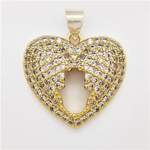 Copper Heart Pendant Micro Pave Zirconia Hand Gold Plated, approx 19mm