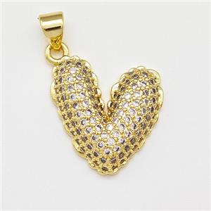 Copper Heart Pendant Micro Pave Zirconia Gold Plated, approx 17-19mm