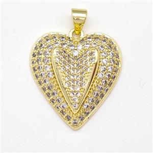 Copper Heart Pendant Micro Pave Zirconia Gold Plated, approx 22mm