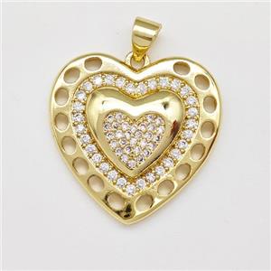 Copper Heart Pendant Micro Pave Zirconia Gold Plated, approx 24mm