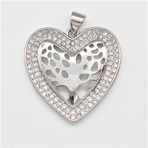 Copper Heart Pendant Micro Pave Zirconia Tree Of Life Platinum Plated, approx 25mm