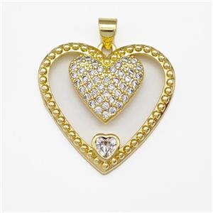 Copper Heart Pendant Micro Pave Zirconia Gold Plated, approx 26mm