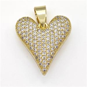 Copper Heart Pendant Micro Pave Zirconia Gold Plated, approx 19-20mm