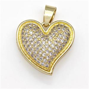 Copper Heart Pendant Micro Pave Zirconia Gold Plated, approx 20mm