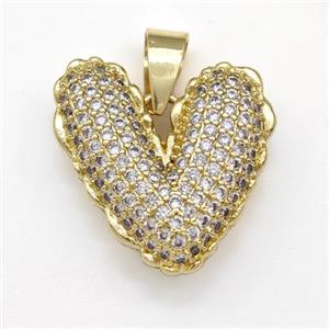 Copper Heart Pendant Micro Pave Zirconia Gold Plated, approx 20-21mm