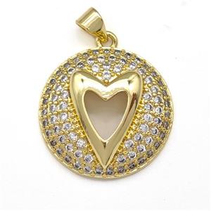 Copper Heart Pendant Micro Pave Zirconia Gold Plated, approx 22mm