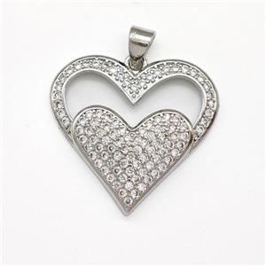 Copper Heart Pendant Micro Pave Zirconia Platinum Plated, approx 25mm