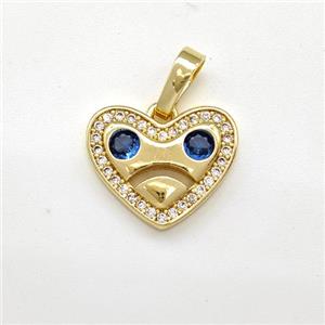 Copper Heart Pendant Micro Pave Zirconia Gold Plated, approx 12-14mm