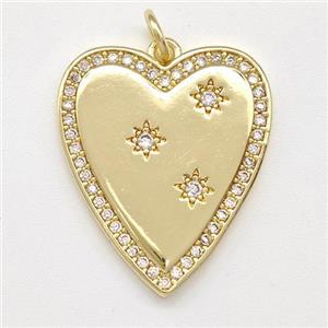 Copper Heart Pendant Micro Pave Zirconia Gold Plated, approx 19-22mm