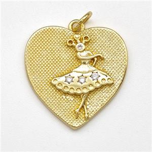 Copper Heart Pendant Micro Pave Zirconia Beauty Gold Plated, approx 19mm