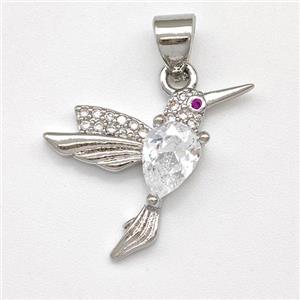 Copper Birds Pendant Micro Pave Zirconia Platinum Plated, approx 14-20mm