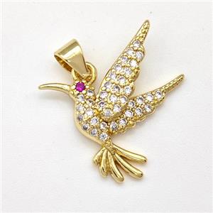 Copper Birds Pendant Micro Pave Zirconia Gold Plated, approx 18-20mm