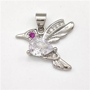 Copper Birds Pendant Micro Pave Zirconia Platinum Plated, approx 18-20mm