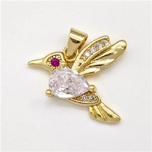 Copper Birds Pendant Micro Pave Zirconia Gold Plated, approx 18-20mm