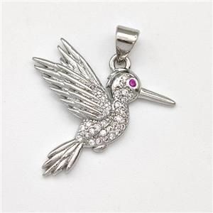 Copper Birds Pendant Micro Pave Zirconia Platinum Plated, approx 20-24mm