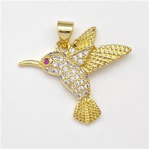 Copper HummingBirds Pendant Micro Pave Zirconia Gold Plated, approx 20-24mm