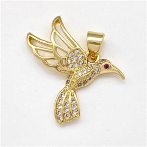 Copper Birds Pendant Micro Pave Zirconia Gold Plated, approx 18-23mm