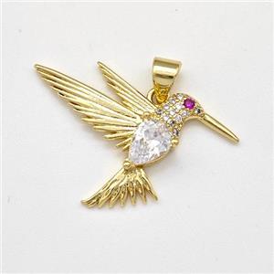 Copper HummingBirds Pendant Micro Pave Zirconia Gold Plated, approx 20-30mm